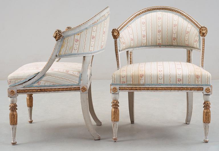 Four late Gustavian circa 1800 armchairs.