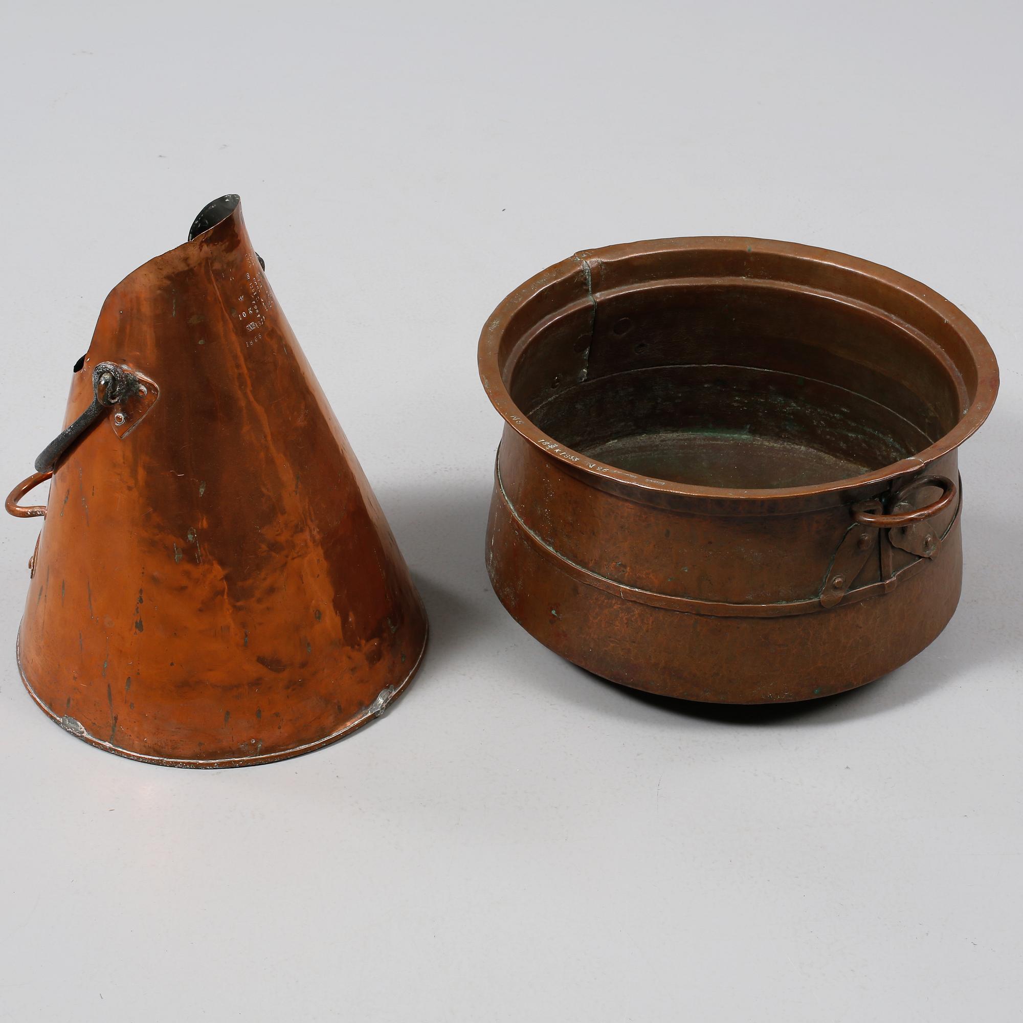 ÄMBAR samt KITTEL, koppar, 1800-tal.