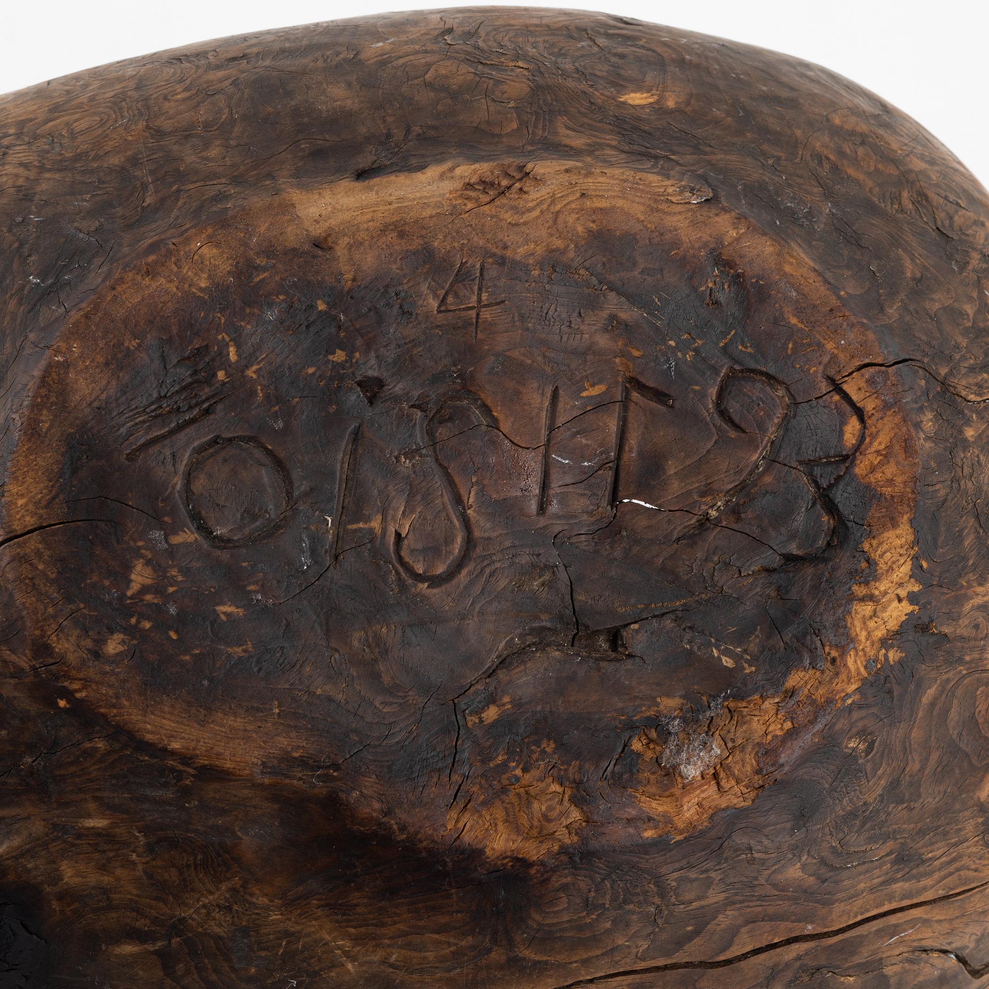 A birch bowl, dated 1793.