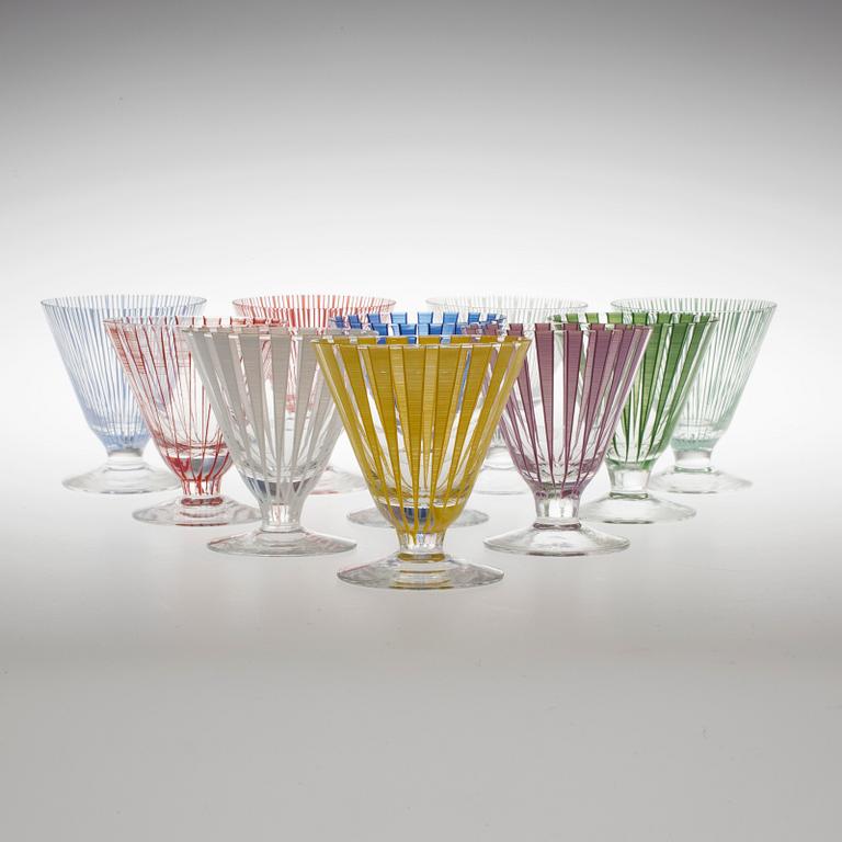 BENGT ORUP, 10 cocktailglas, "Strict" och "Stripe", Johansfors,1950-tal.