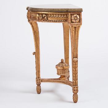 A Gustavian giltwood console table, late 18th century.