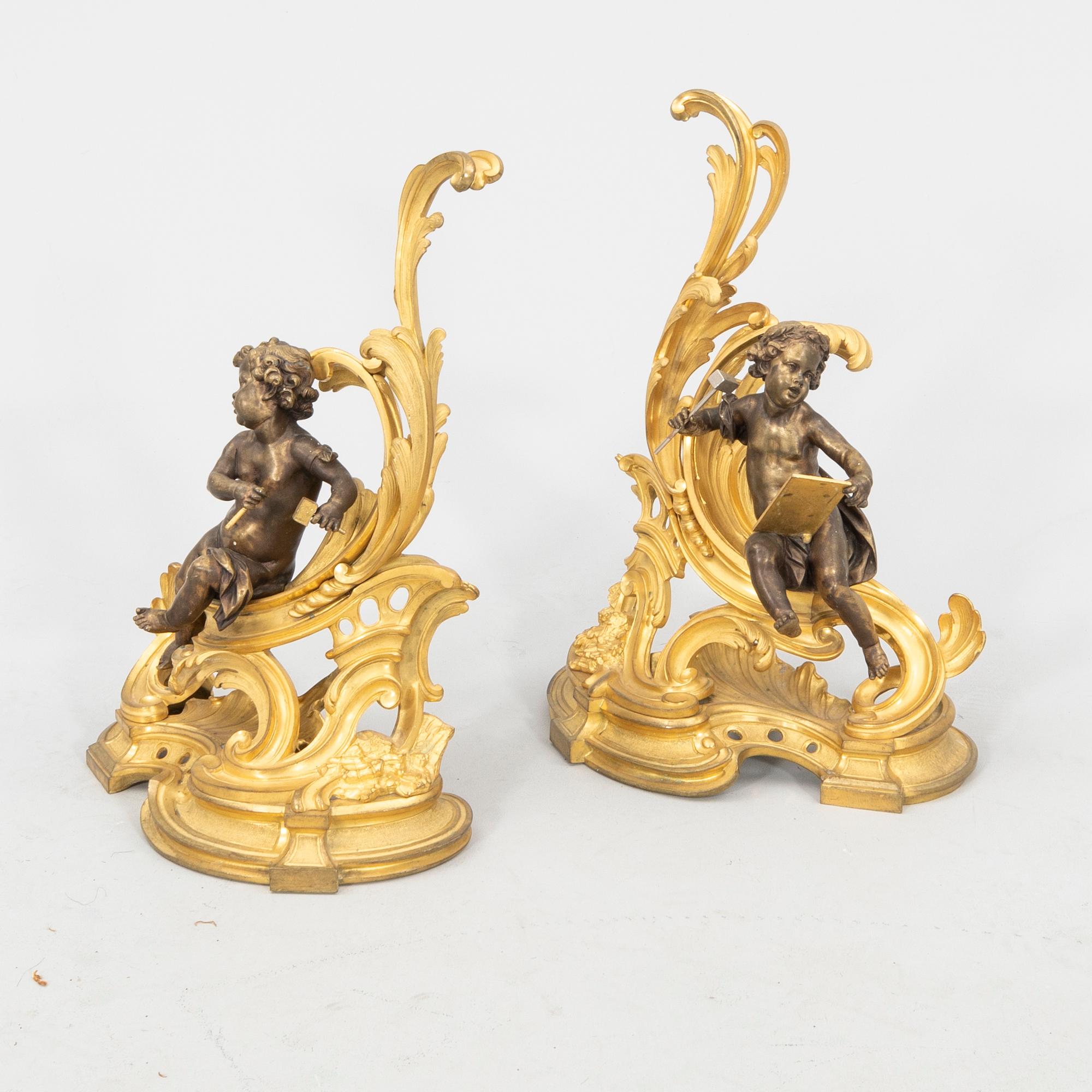 Fire Dogs, a Pair in Louis XV Style, Second Half of the 19th Century.