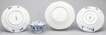 TALLRIKAR OCH SKÅL, 3+1st, porslin, Kina, Kangxi (1662-1722) resp kangxistil sent 1800-tal.