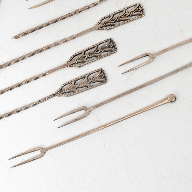 Coasters, 13 pcs, and cocktail sticks, 10 pcs, silver, Sweden, including GAB, Eskilstuna 1973.