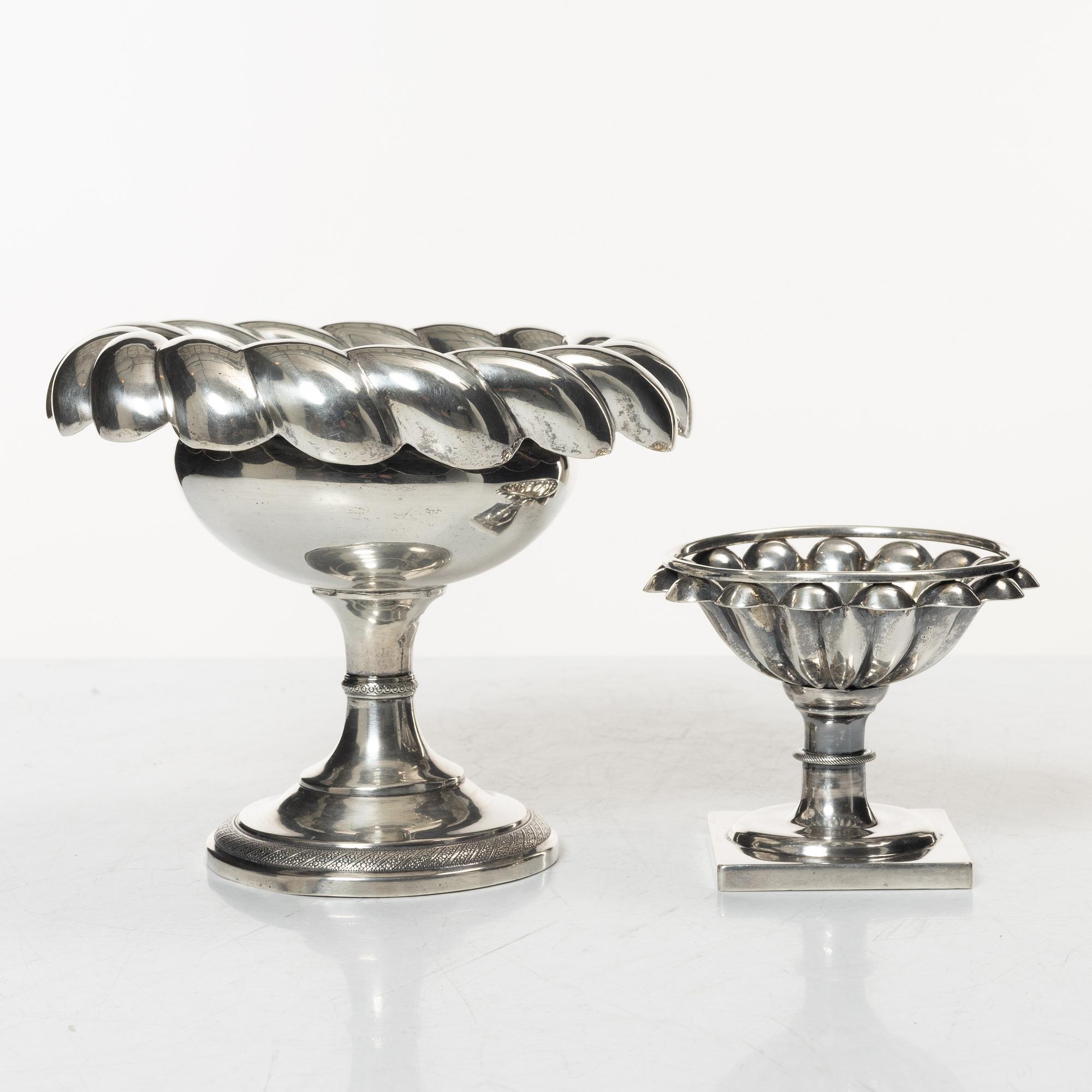 Bowl on foot, 2 pcs, silver, Vienna around the mid-19th century.