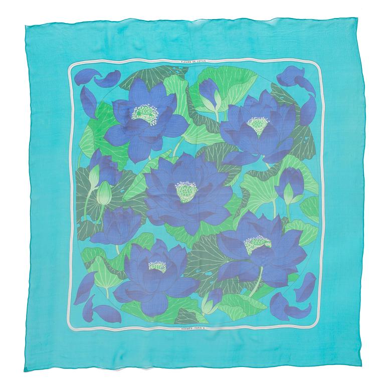 HERMÈS, a silk chiffong scarf, "Fleur de lotus".