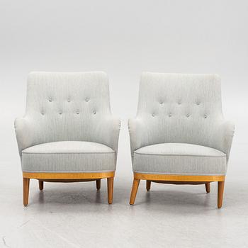 Carl Malmsten, attributed to. A pair of inlay easy chairs, mid 20th Century.