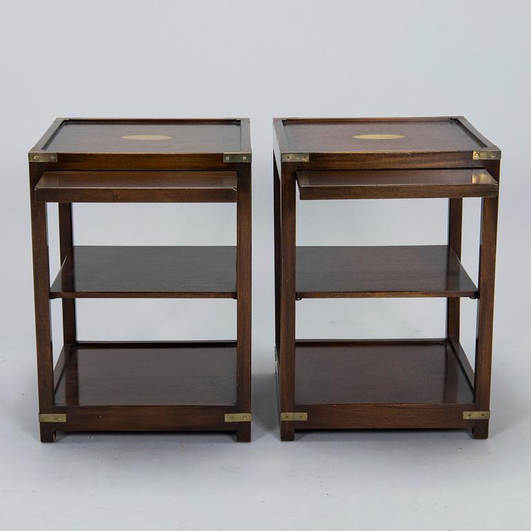 A pair of English walnut side tables, later part of the 20th century.