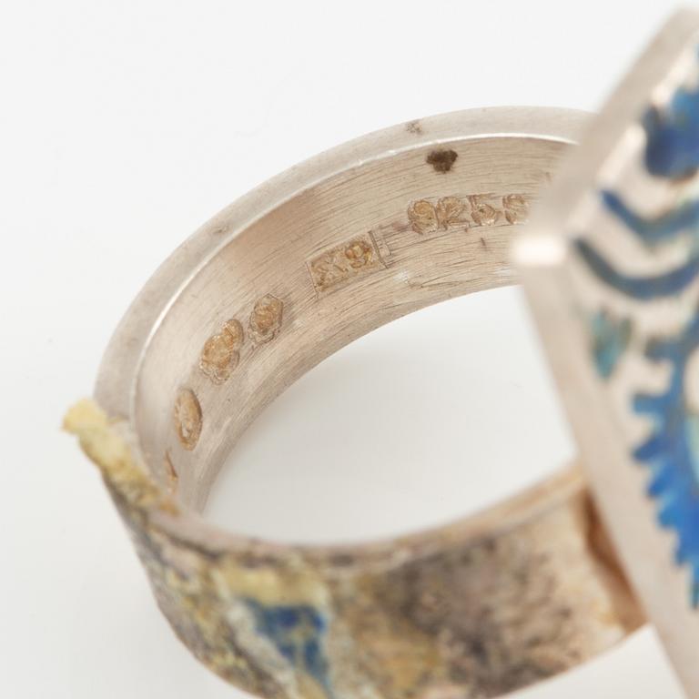 Lars Arby, five rings in sterling silver, Gothenburg 1963, 1966, 1967 and 1972.