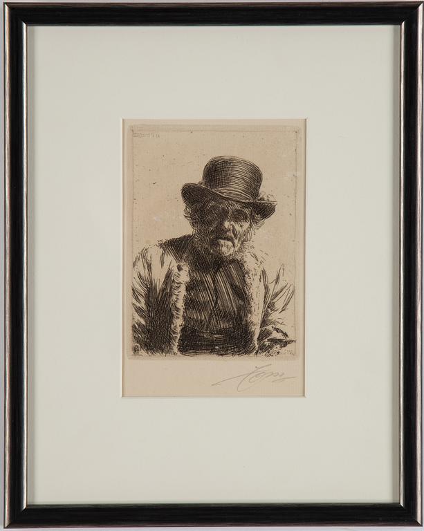 ANDERS ZORN, etsning, 1911, signerad Zorn med blyerts. "Kyrkstöt".