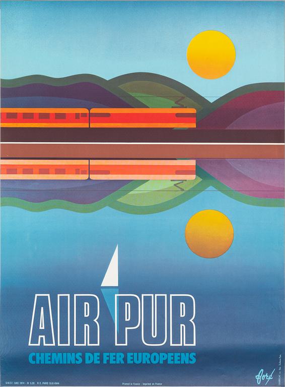 FORÉ, a vintage travel poster, 'Air Pur', SNCF, Chabrillac s.a. Imp. Toulouse Paris, France, 1974.