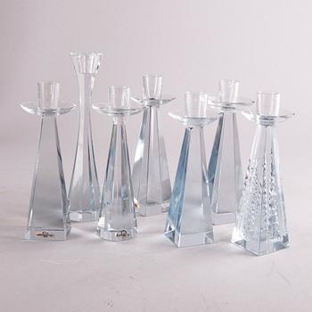 A set of seven 1930/40s Asta Strömberg glass candle sticks from  Strömbergshyttan, candlesticks, 7 pcs,