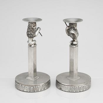 Anna Petrus, a pair of pewter candlesticks, Herman Bergmans Konstgjuteri, Stockholm  probably early 1920s.