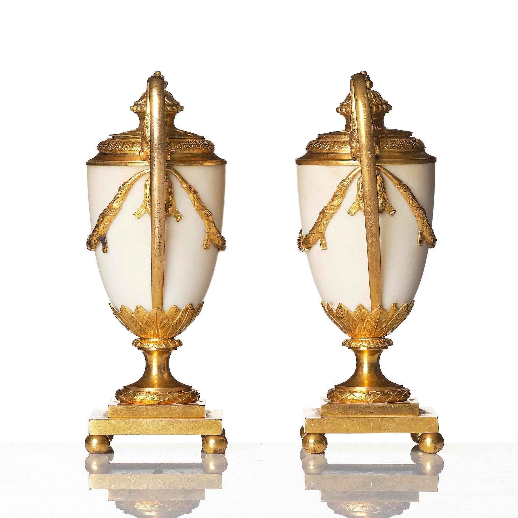 A pair of George III ormolu-mounted and white marble brûle-parfums by Matthew Boulton,  1770s.