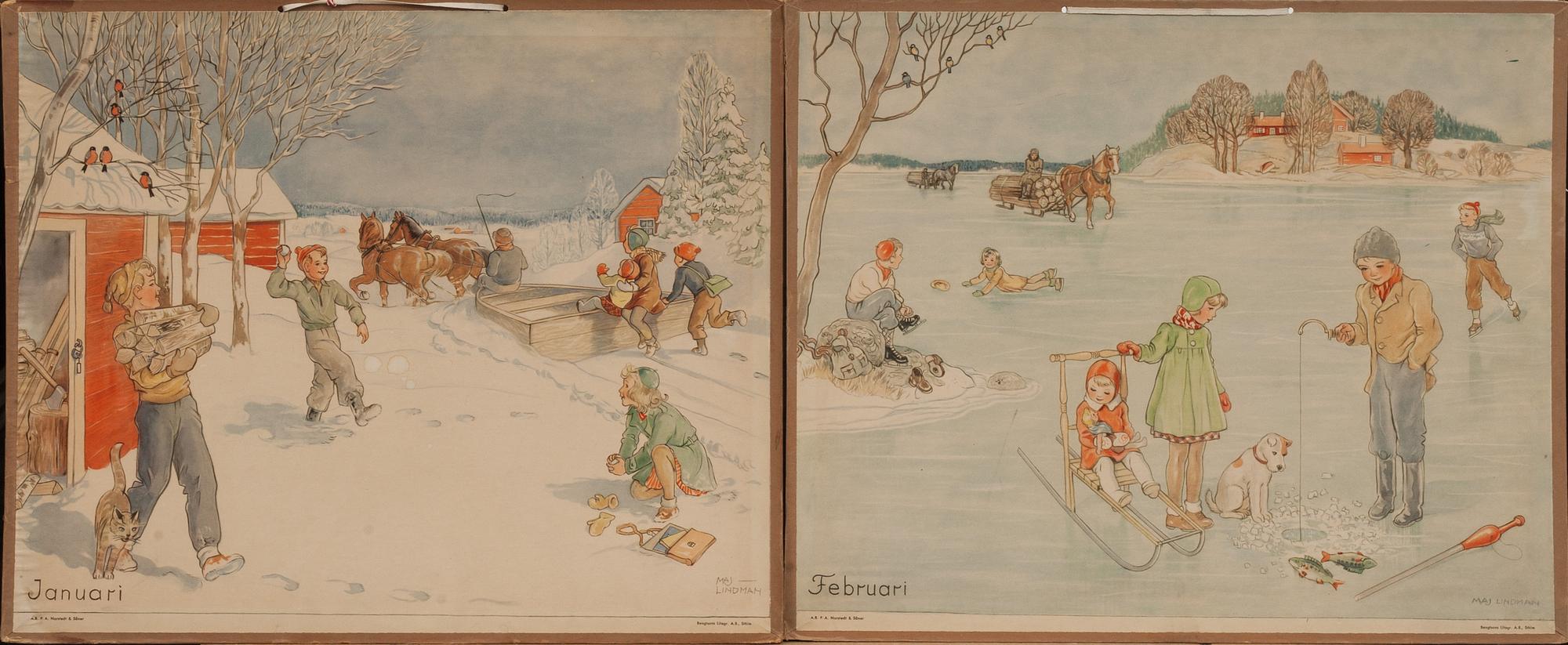 SKOLPLANSCHER, 12 st, Maj Lindman, P.A Norstedt & Söner.