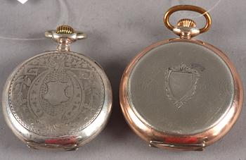 FICKUR, 2 st, Omega resp Drott, metall resp silver, 1900-tal.