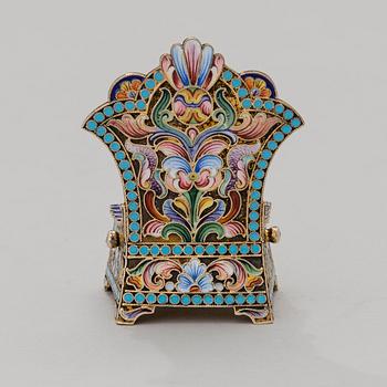 RUSSIAN SALT CHAIR, silver and cloisonné enamel, early 20th century, unclear maker's mark.