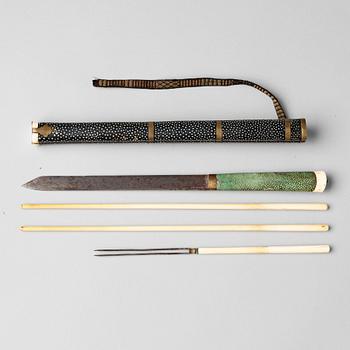 A travelling set with knife and chopsticks, Qing dynasty (1664-1912).