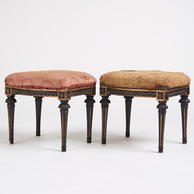 A pair of Gustavian stools by E Ståhl (master in Stockholm 1794-1820).