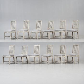 A set of twelve Gustavian chairs by E Holm master (1774-1814).