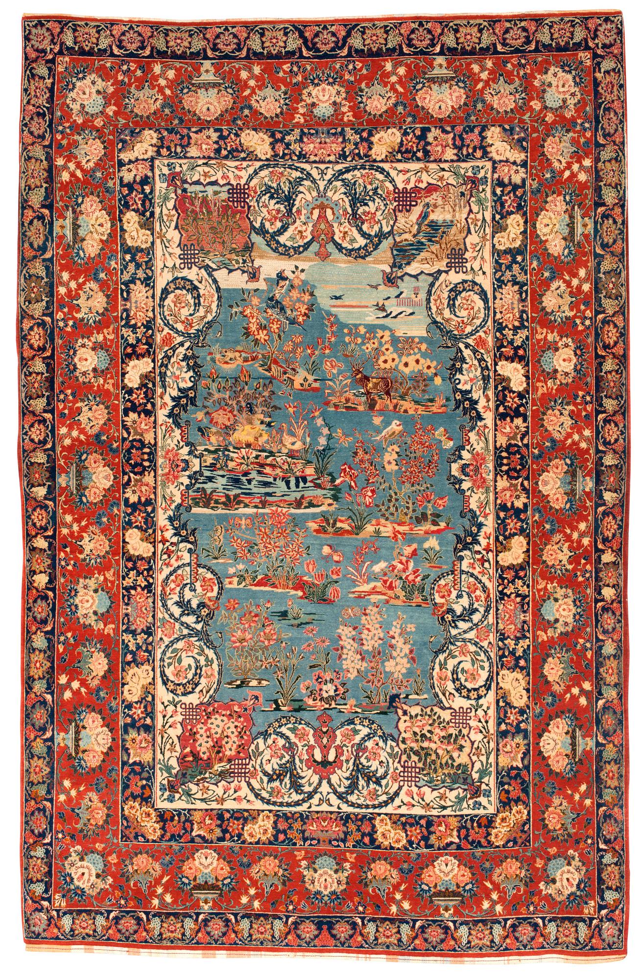 SEMIANTIK ISFAHAN FIGURAL PART SILK. 236 x 154,5 cm (en kortsida med 1 cm slätväv, en med 2 cm slätväv.).