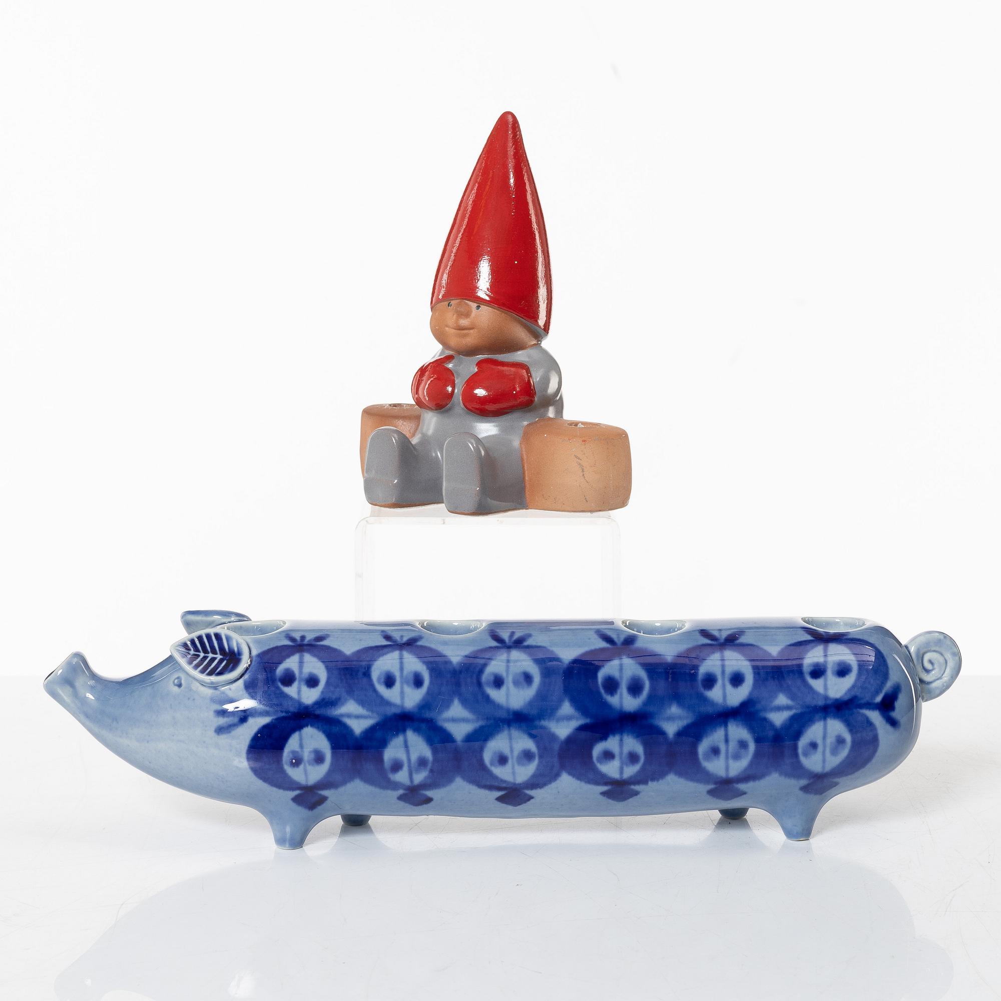 Lisa Larson, adventsljusstake samt ljusstake, stengods, Gustavsberg.