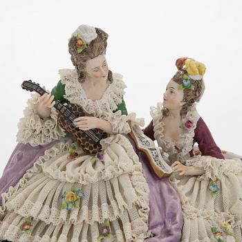 A porcelain lace figurine, Naples style mark, the 20th century.