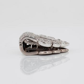 KLÄDCLIP, Art Deco, med gammal-, baguette- samt åttkansslipade diamanter, totalt ca 4.00 ct.