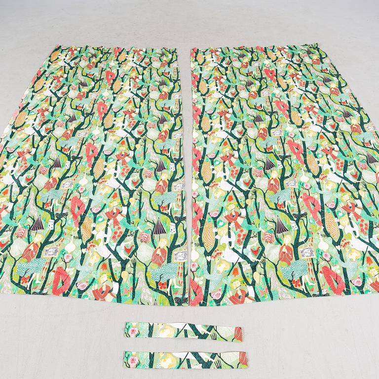 Stig Lindberg, curtains "Melodi", hand-printed linen approx. 256x130 cm.