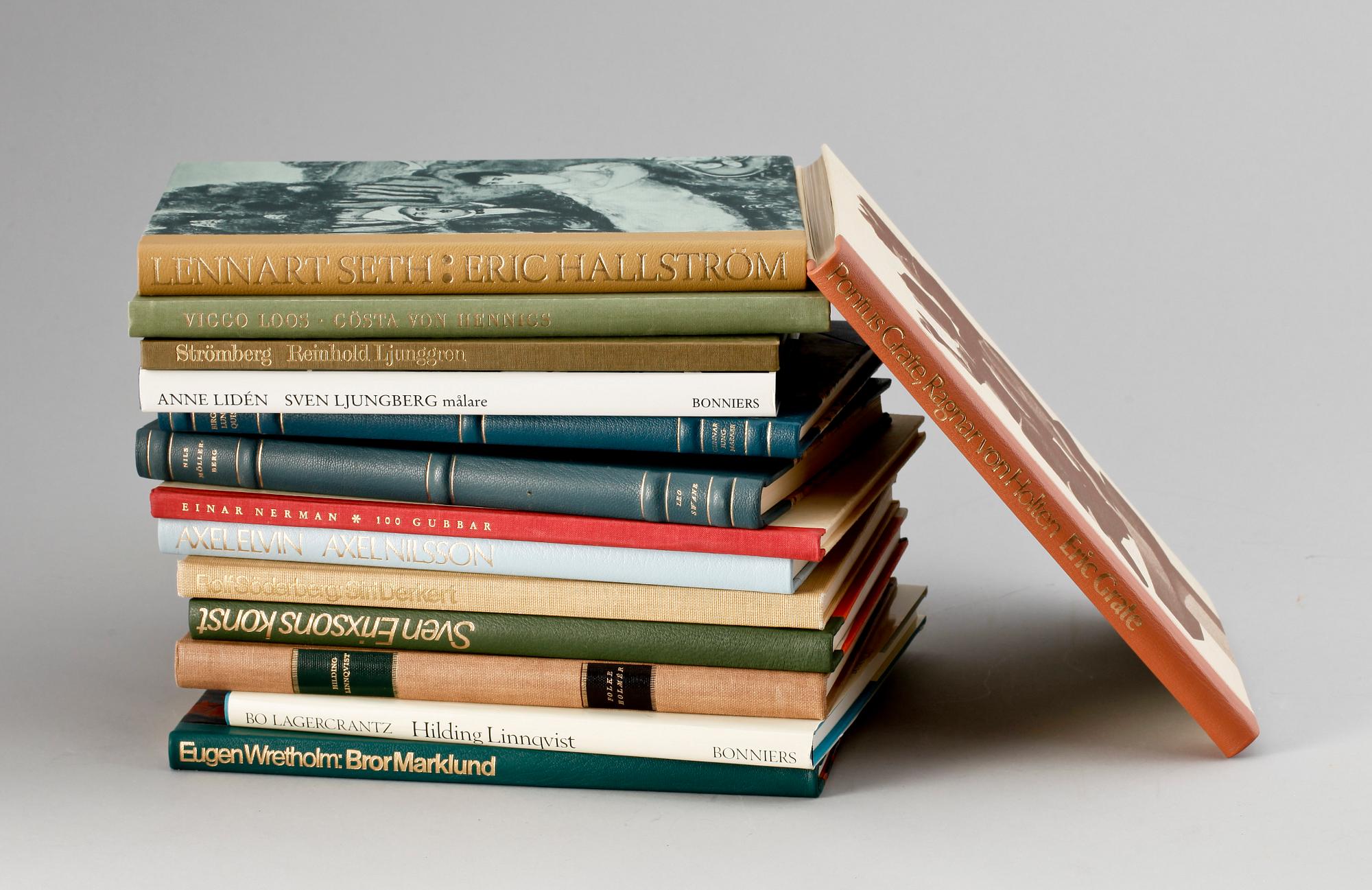 PARTI BÖCKER, 40 st, om svenska konstnärer, bla "Halmstadgruppen" av Viveca Bosson, Stockholm 1970.