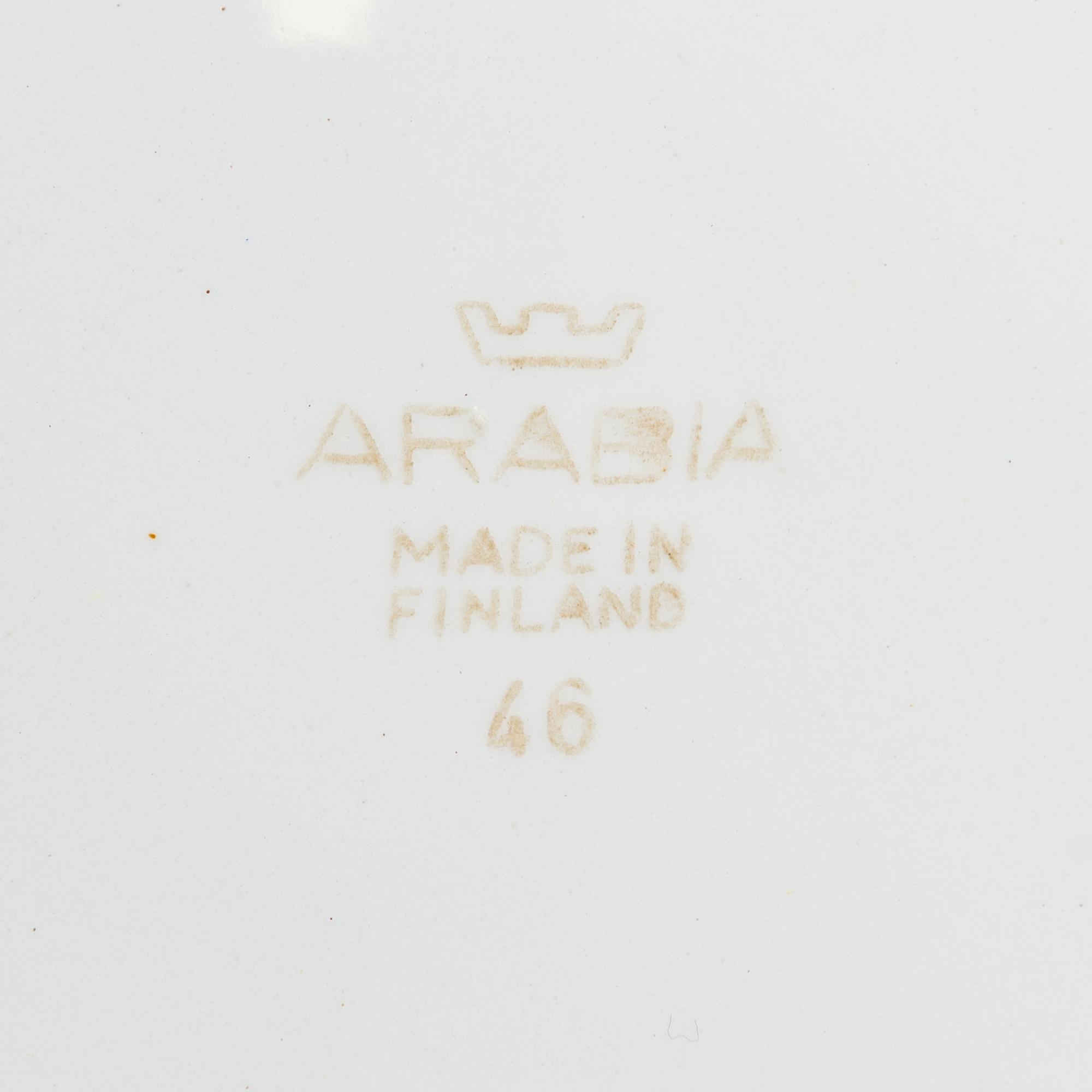 A porcelain cup, plate and soup bowl. Arabia, Finland, mid 20th century.
