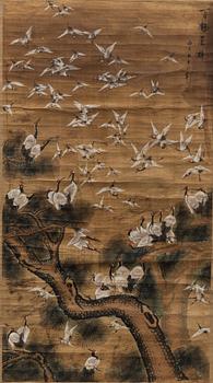 Unidentified artist, Cranes with pinetree, 20th century.