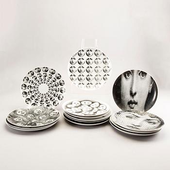 Piero Fornasetti, plates, 14 pcs, "Tema E Variazioni", Fornasetti, Italy.