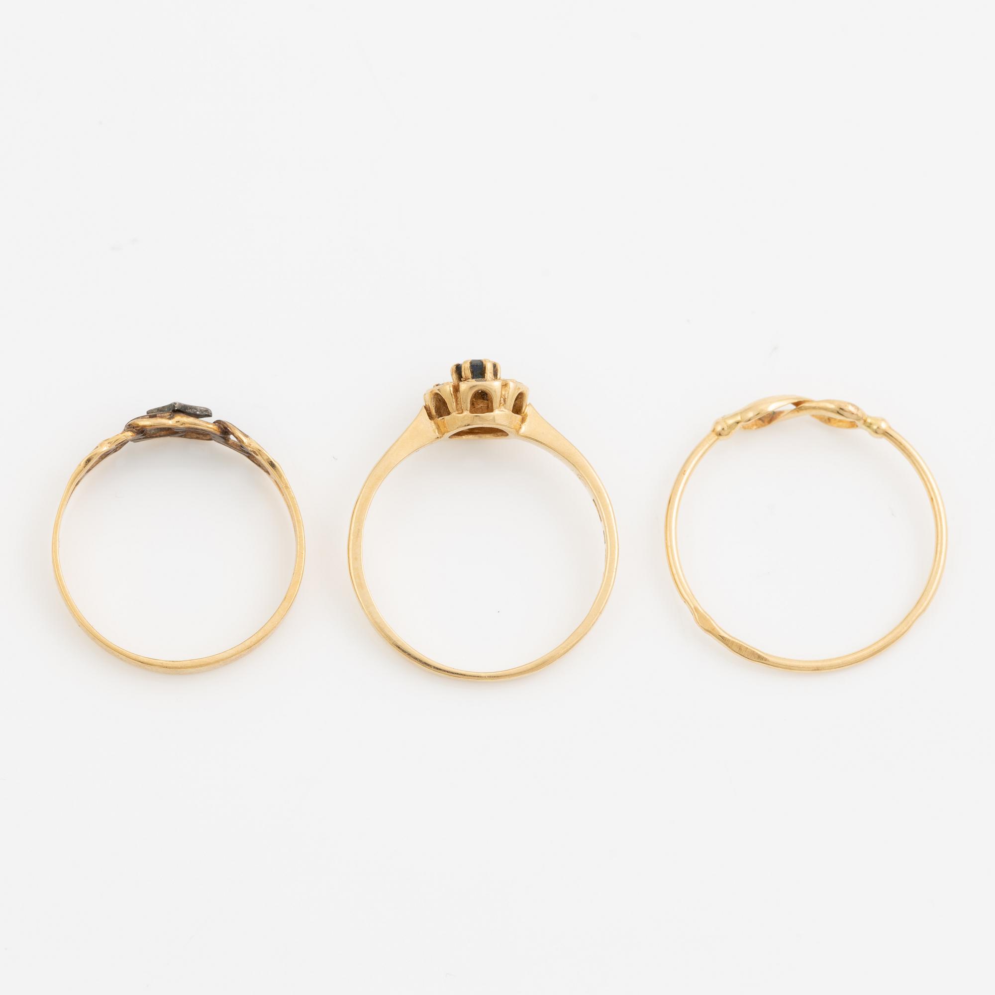 Ring, six pieces, 18K gold with, among other things, pearls and rose-cut diamond.