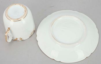 KAFFEKOPPAR, 9 st, porslin, ej stämlade, 1800-tal.