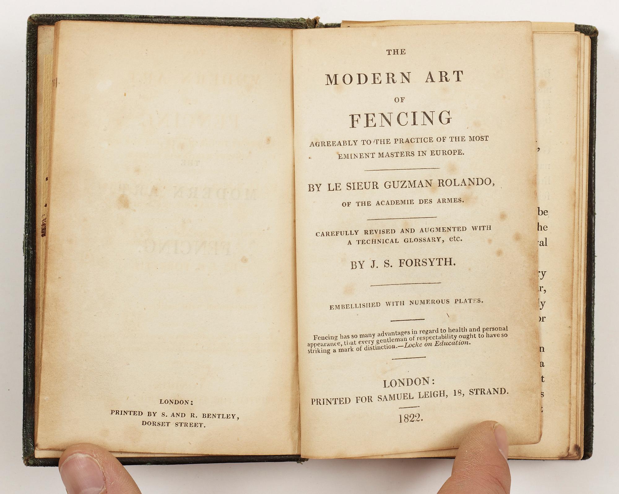 BOK, "The Modern Art of Fencing" av Guzman Rolando/JS. Forsyth, London 1822.
