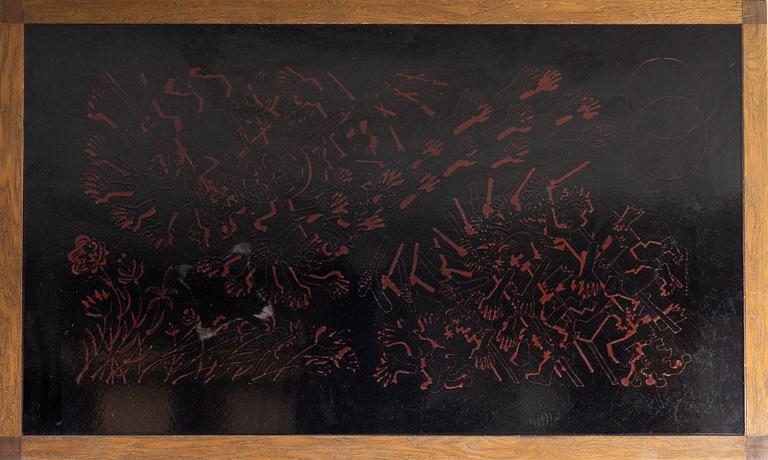A coffee table with enamel table top by Bror Marklund, Sweden, 1970's.