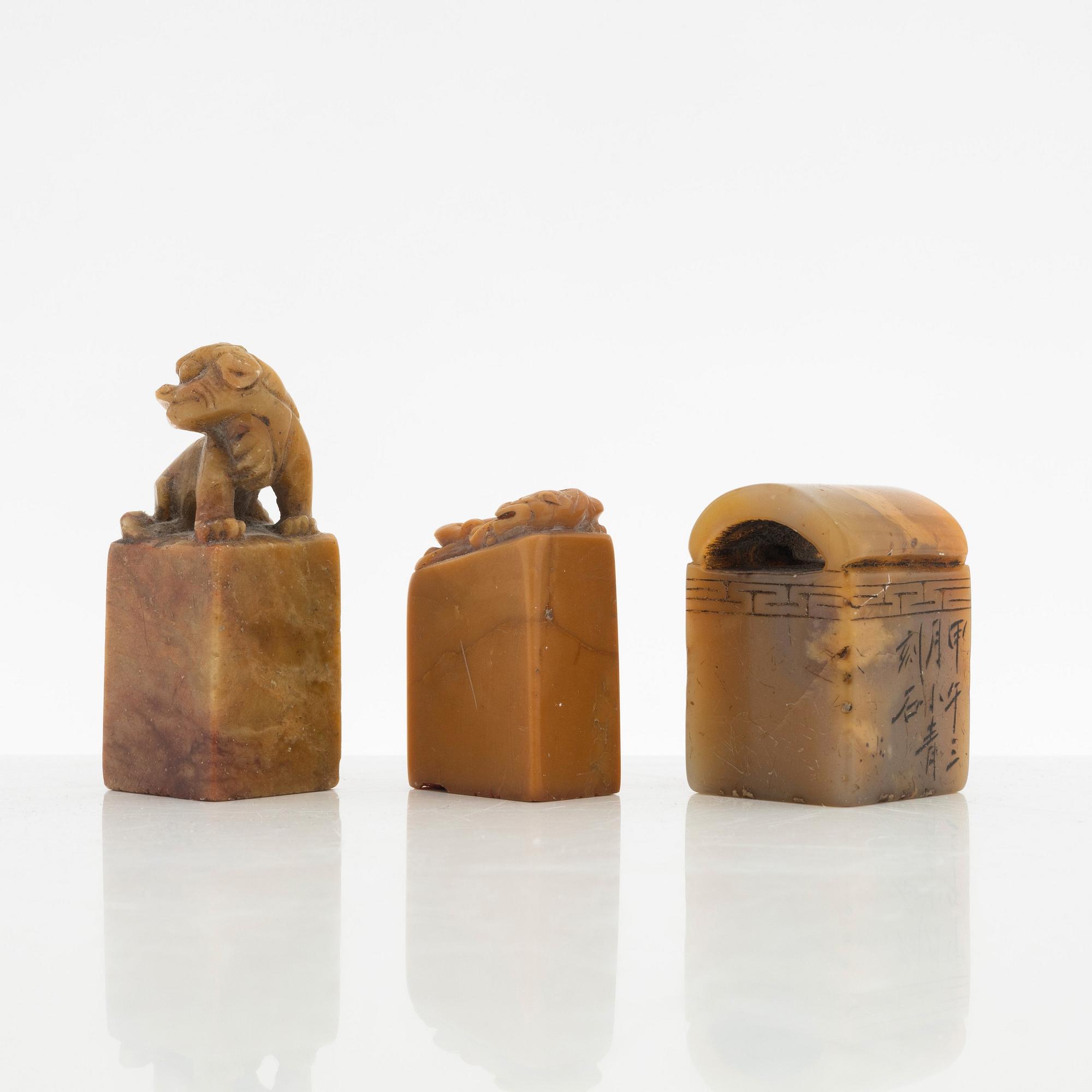 A group of three Chinese seals, Qing dynasty.