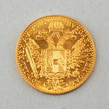 GULDMYNT, 23 karat guld, Österrike-Ungern, 1915. Vikt 3,5 gram.