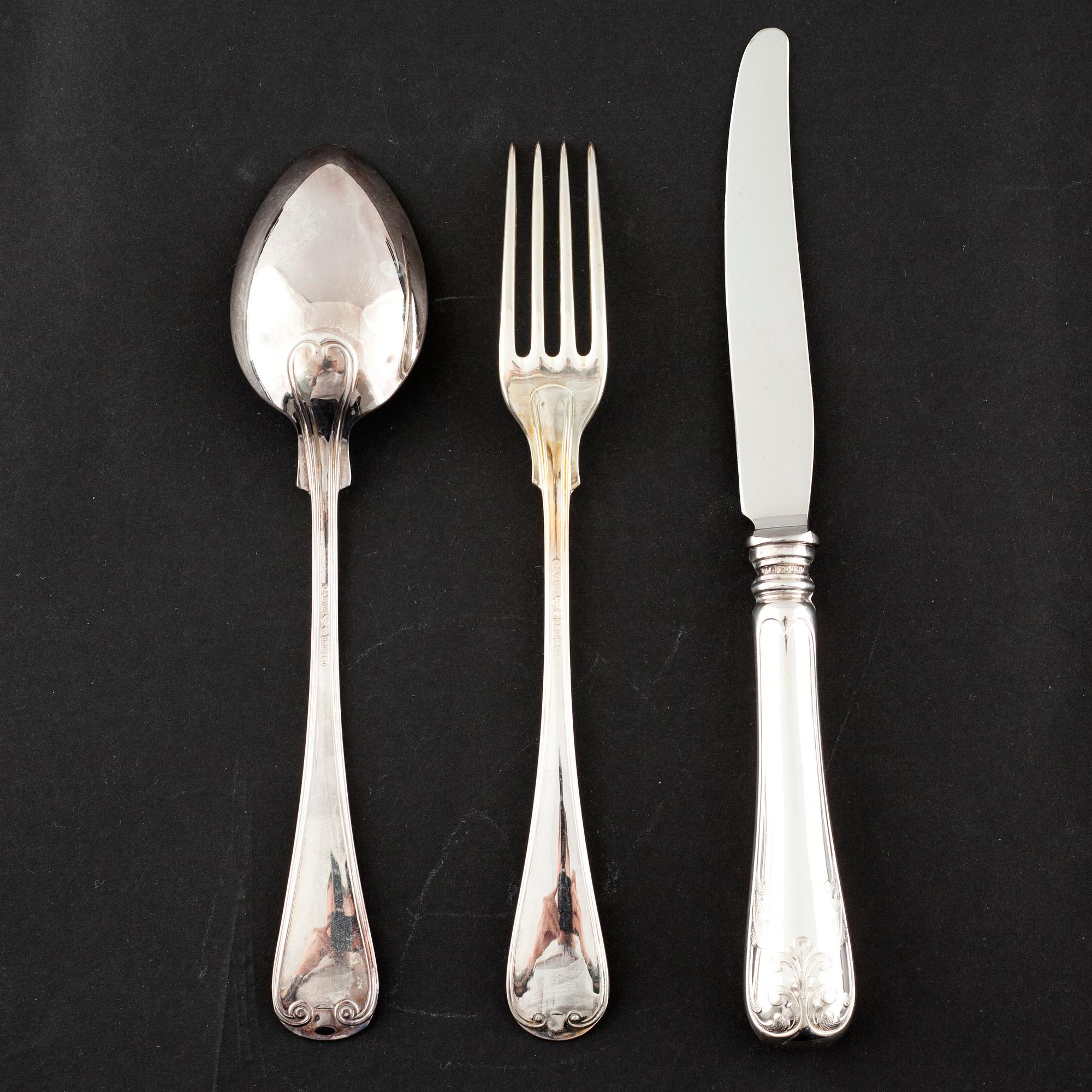 BESTICK, 36 delar, silver, "Gammal fransk", GAB, Eskilstuna, 1900-talets fjärde kvartal.