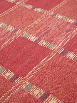 Barbro Nilsson, A CARPET, "Falurutan, röd Borås", flat weave, ca 210 x 141 cm, signed AB MMF BN.