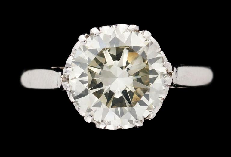 A platinum and diamond ring.