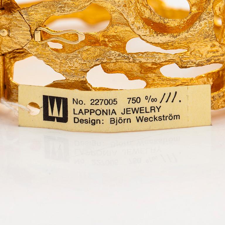 Björn Weckström, an 18K gold and tourmaline 'Sacrificial fire' bracelet. Lapponia 1971.