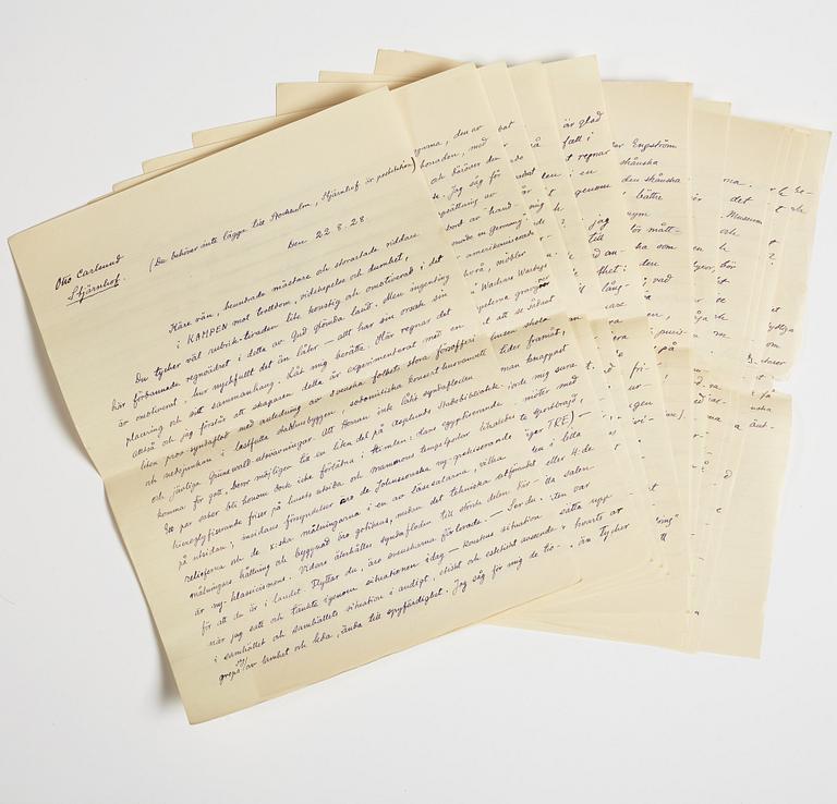 LETTER from Otto G. Carlsund to GAN (Gösta Adrian-Nilsson) in Lund, dated Stjärnhof 22.8.(19)28.