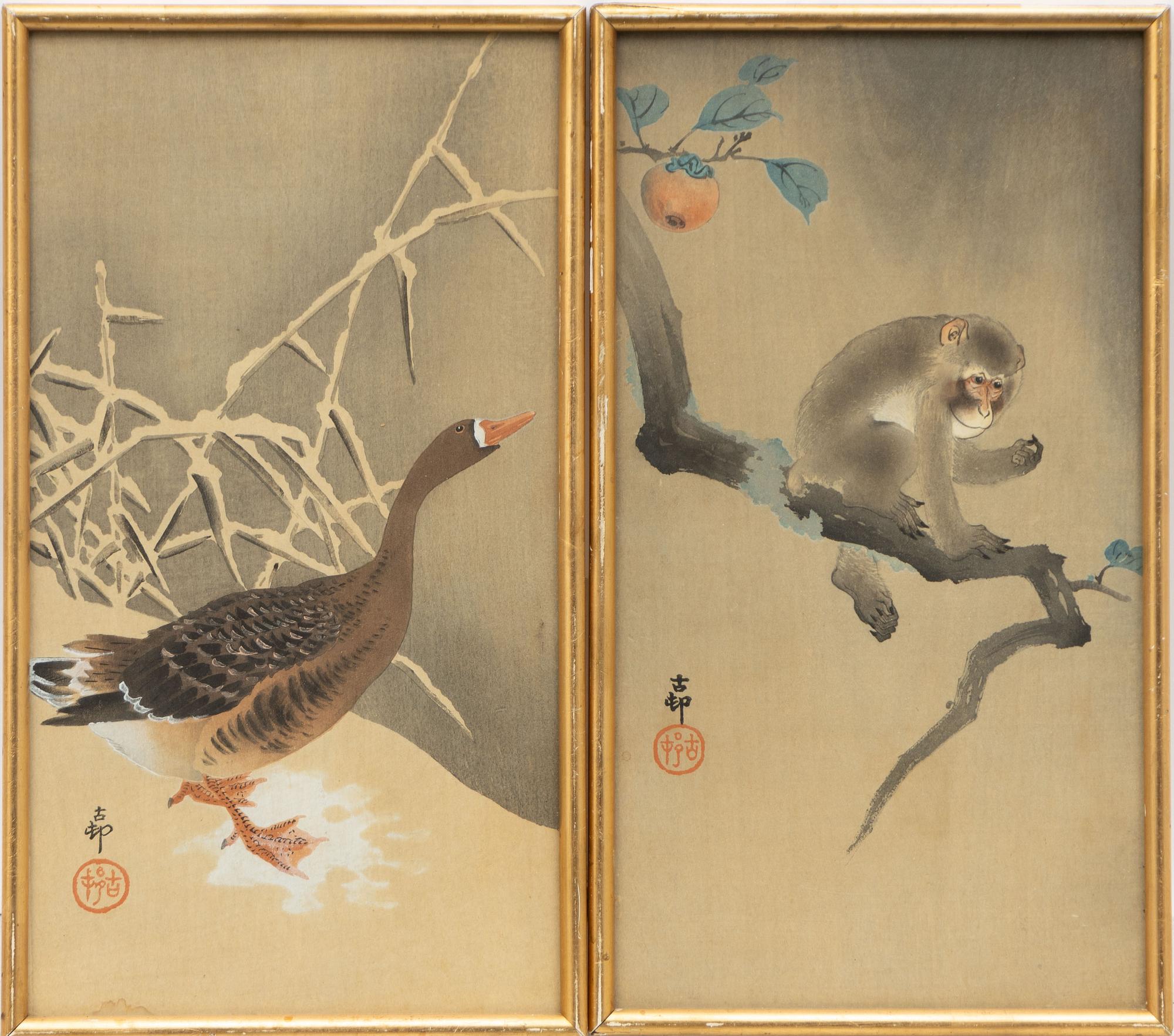 Ohara Koson, "Monkey in persimmon tree" och "Wild Goose in snow".