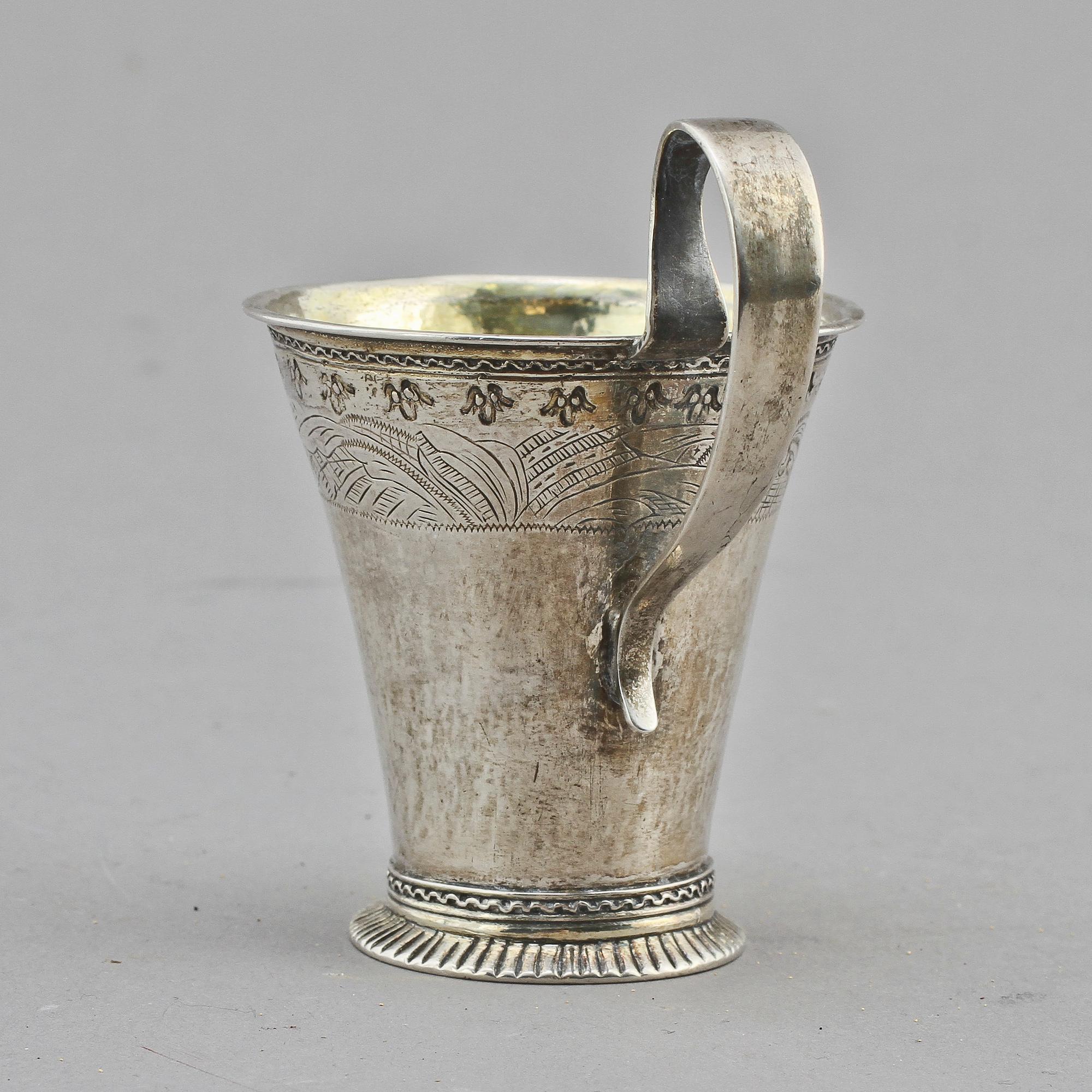 BÄGARE, silver, Sven Svensson Örn, Stockholm, 1756. Vikt 44 g.