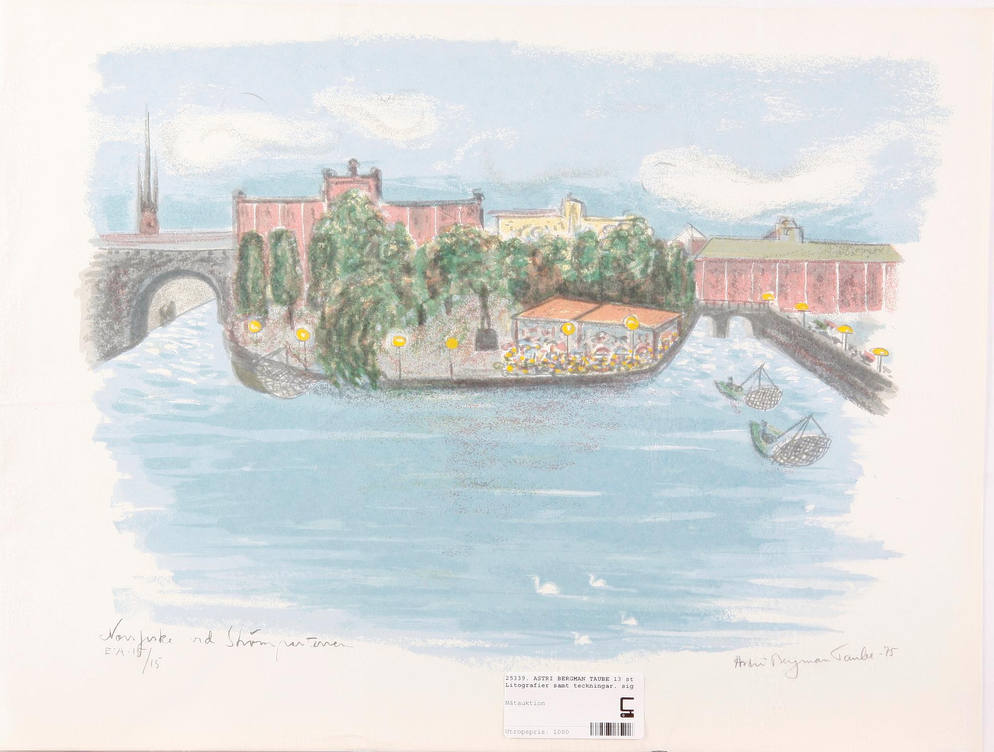 BERGMAN TAUBE, ASTRI. Litografier samt teckningar, 13 st. Sign.