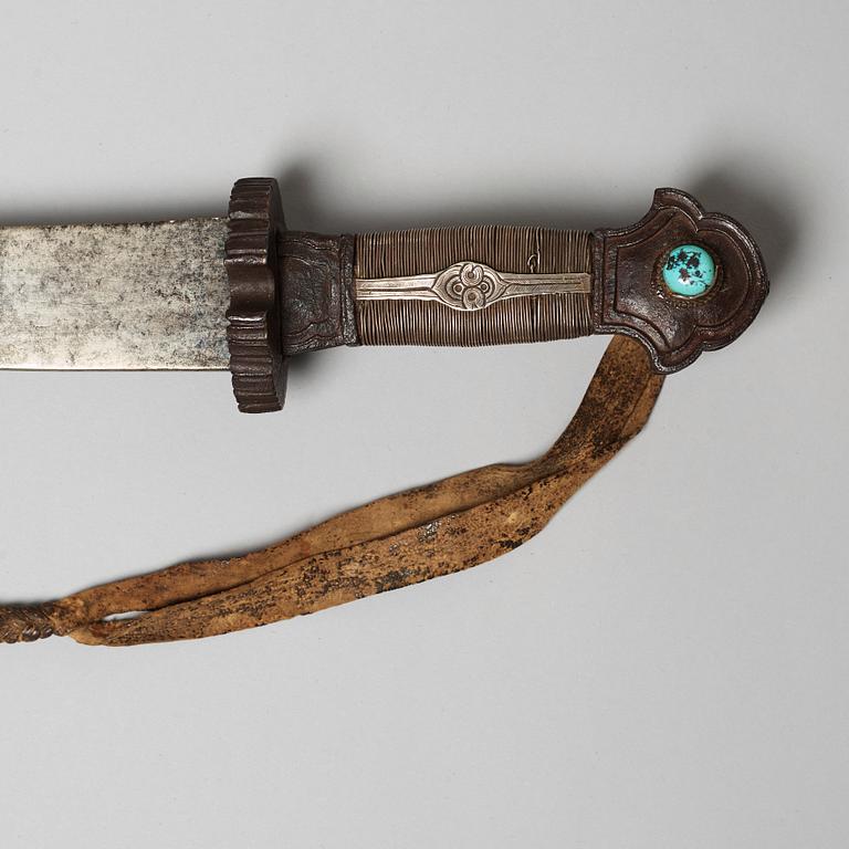 SVÄRD, stål, brons, kopparlegering samt steninläggning. Tibet, 1800-tal.