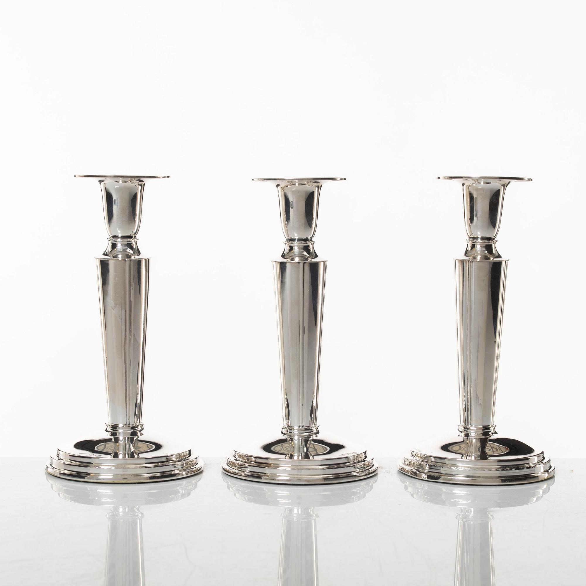 Candlesticks, three pieces, silver, TESI, Gothenburg 1962.