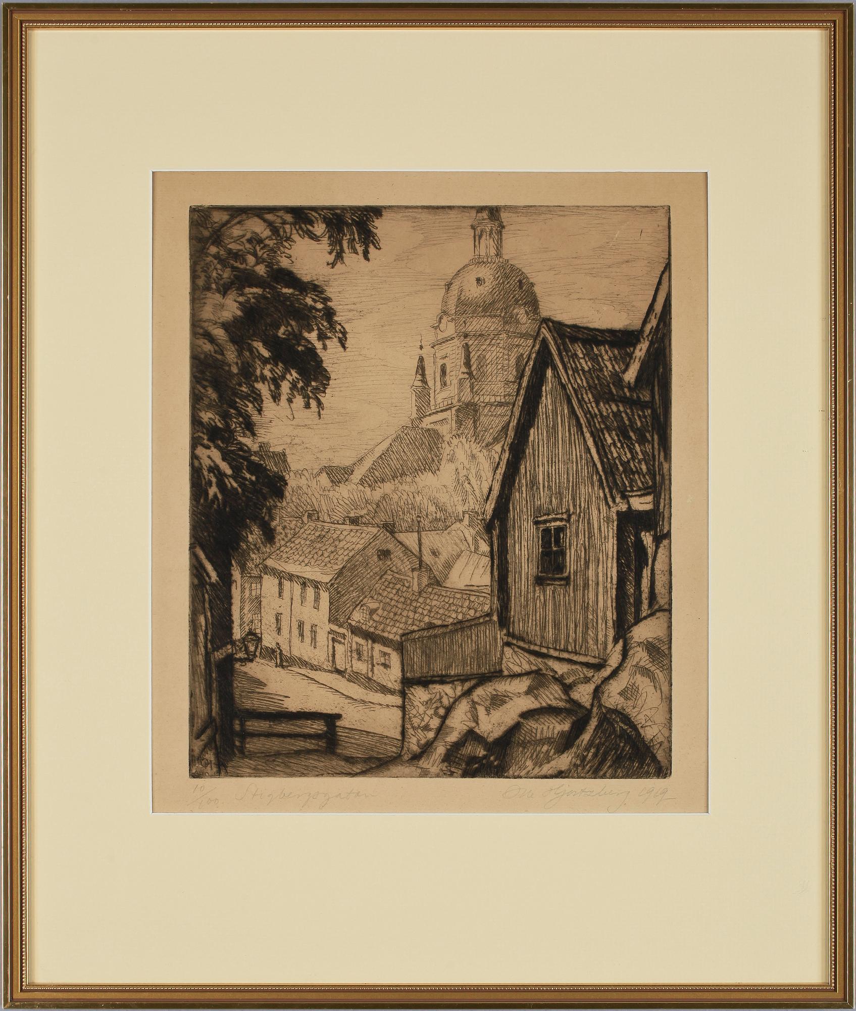 OLLE HJORTZBERG, etsningar, 3 st, sign, dat 1919 o numr.